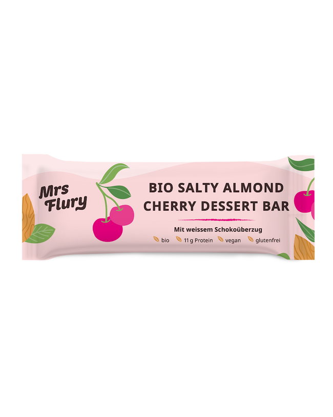 Bio Salty Almond Cherry Dessert Bar 23% Protein – 50g veganer Proteinriegel mit Mandeln & Kirschen ⚠️Produkt wird ungekühlt verschickt⚠️ Hover Image