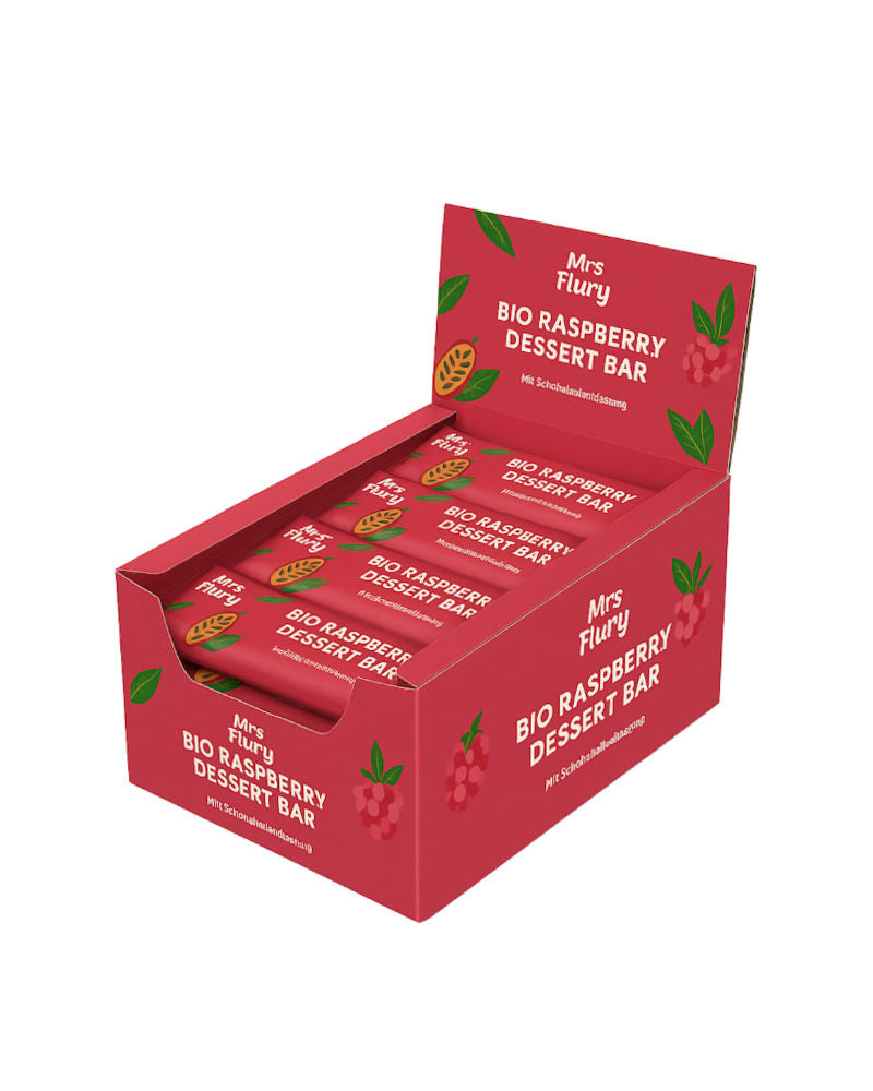Bio Raspberry Dessert Bar 50 g Box 12 Stück fruchtig, schokoladig, natürlich gut⚠️Produkt wird ungekühlt verschickt⚠️
