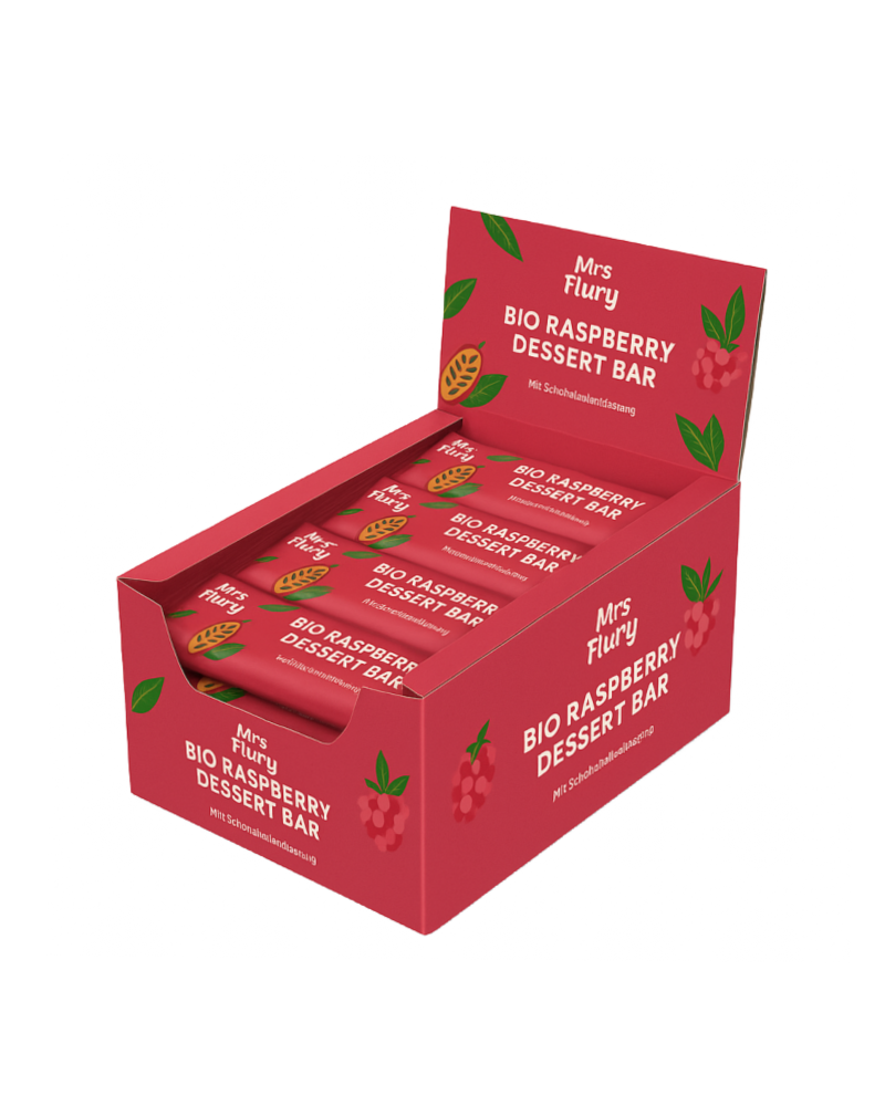 Bio Raspberry Dessert Bar 50 g Box 12 Stück fruchtig, schokoladig, natürlich gut⚠️Produkt wird ungekühlt verschickt⚠️