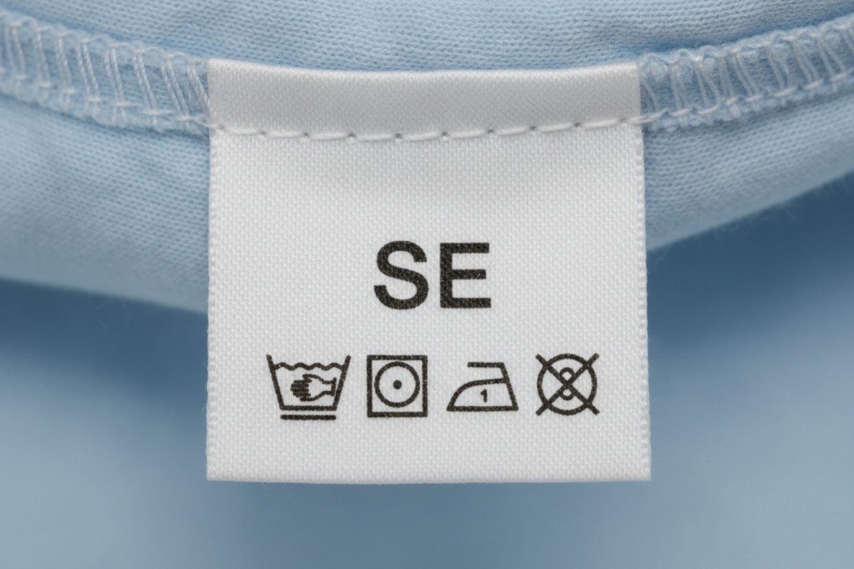 eine Kleidungsetikette mit der Abkürzung SE